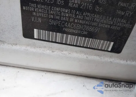 2011 Hyundai Sonata Se z USA, uszkodzony, nr VIN 5NPEC4AC6BH288691